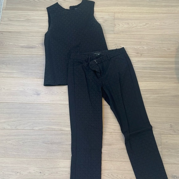Theory matching top and pants, black brocade. Top is medium; pants size 6. - Picture 1 of 4
